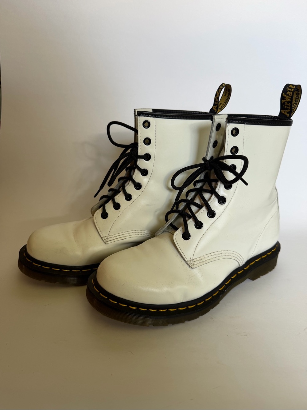 Dr. Martens White Lace-Up Leather Boots with Black Trim